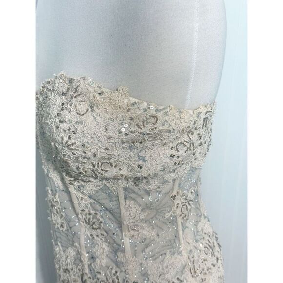 Jovani Strapless Trumpet Embroidered Corset Prom Dress Gown Light Cafe Size 16 - Picture 4 of 15